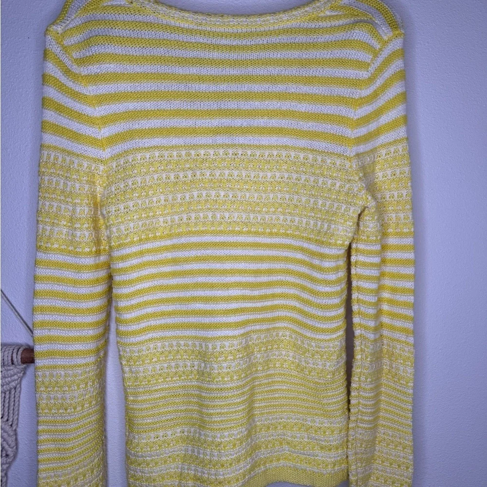 Trina Turk Knit Cardi Sweater Ashbridge Yellow & White Striped Knitted Cardigan